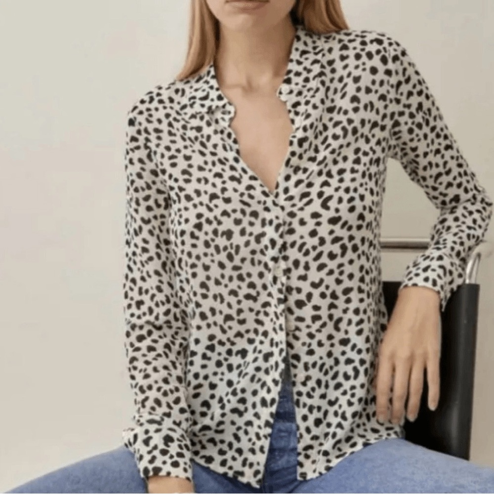 Reformation Violet Blouse in Ocelot (Black & White) Size XL